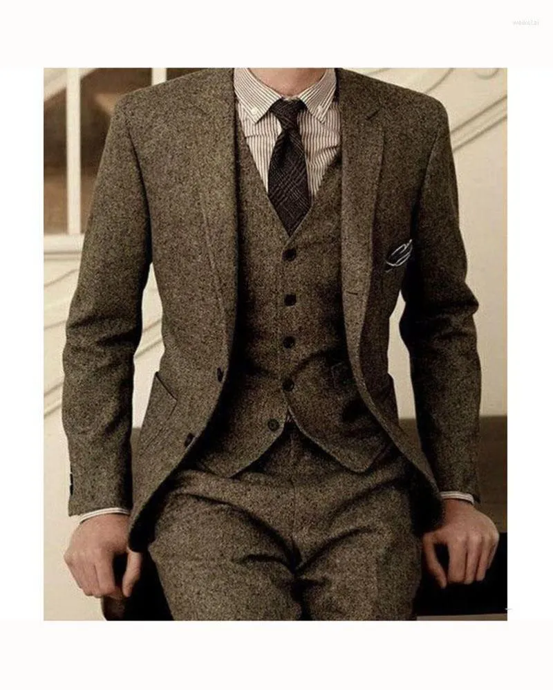 Abiti da uomo Tweed Uomo per smoking da sposo da sposa Risvolto con risvolto Tre pezzi Blazer Gilet Pantaloni Ultimo stile Giacca Gilet