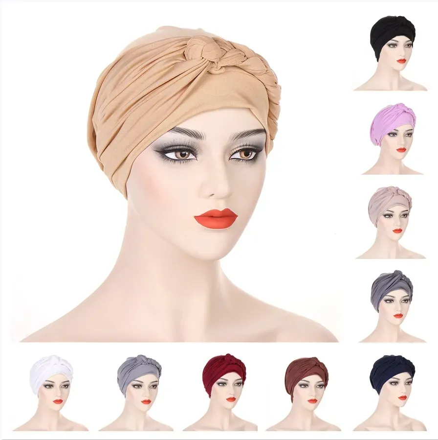 2023 Nouveaux accessoires de cheveux Couleur solide Afrique tresse Hijab Caps Muslim Wrap Turban Hat Fashion Headtie Inner Hijabs Bonnet pr￪t ￠ porter