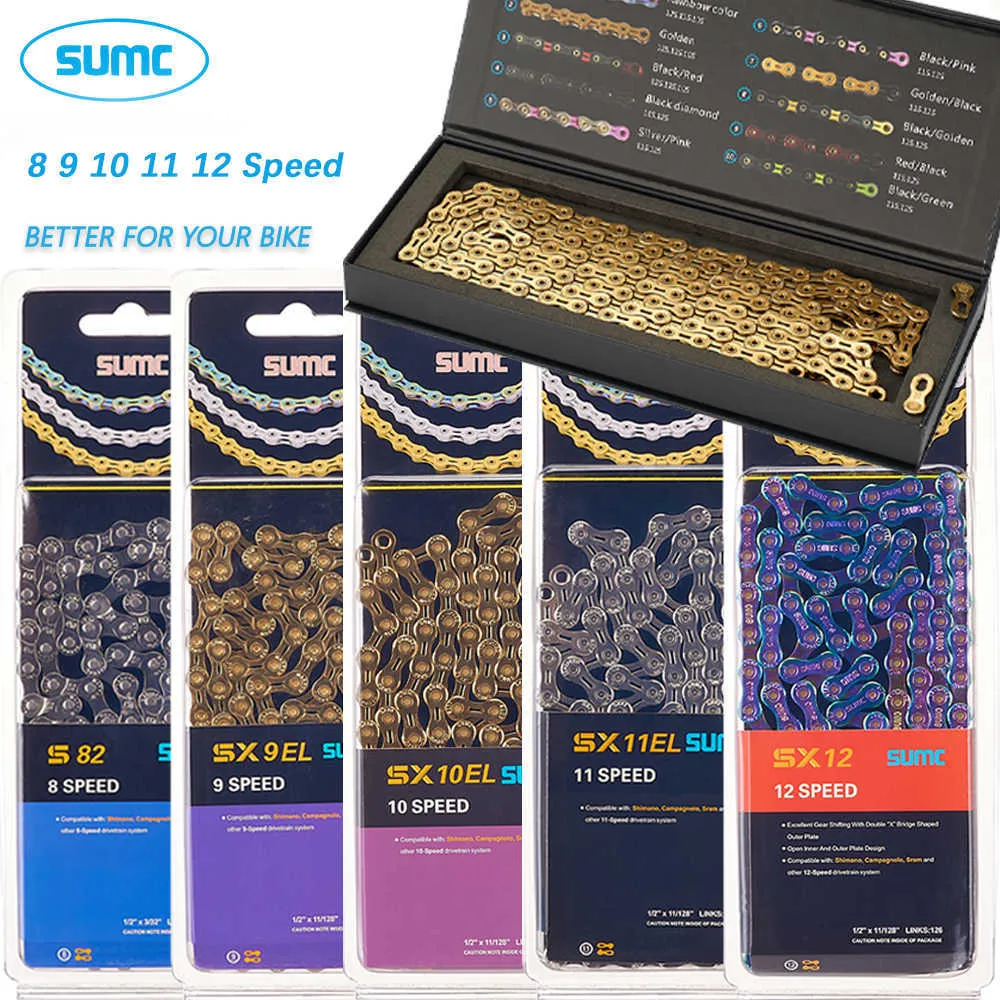 Sumc Bicycle Chain 6 7 8 9 10 11 12 Speed ​​116L/126L Titanium Ultralight MTB Mountain Road Bike Chains voor Shimano Part 0210