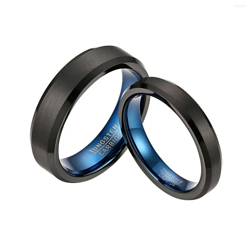Anéis de casamento Boniskiss moda de alta qualidade 4mm 6mm tungsten anel preto cor azul eu amo você banda conforto ajuste tamanho 4-15 casal