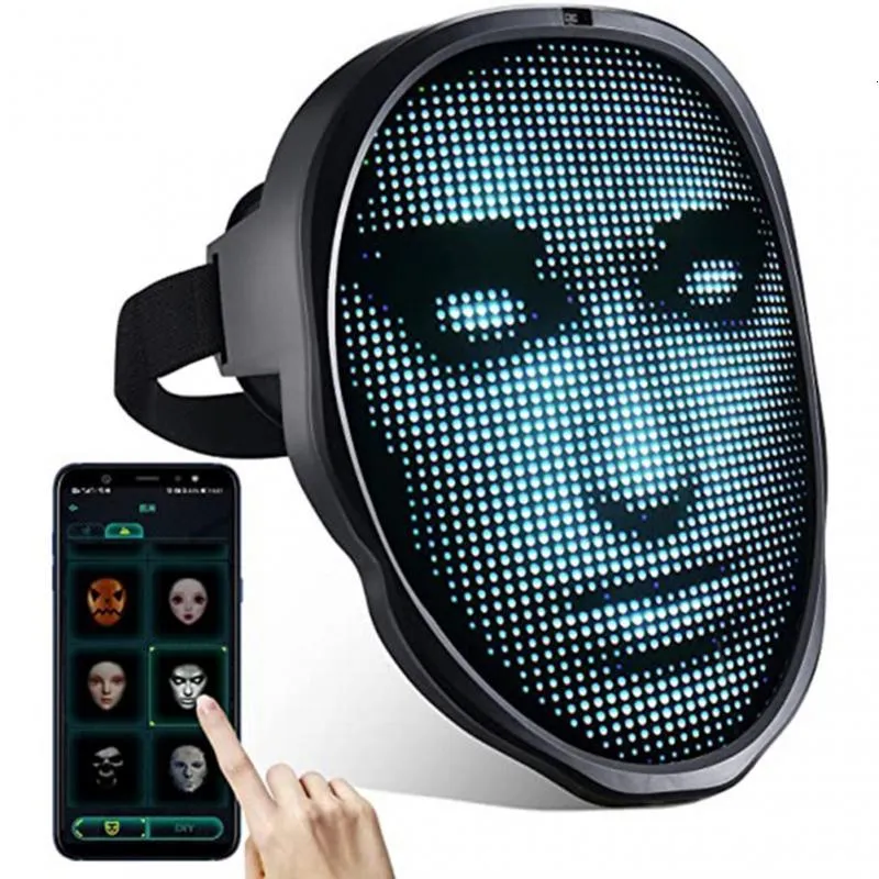 LED Party Mask: Neon Light Up Face Mask with Bluetooth Programmable RGB ...