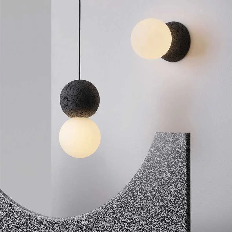 Işıklar kapalı nordic çift top kolye ışık modern cam çimento küre boyalı kaplamalar tavan lambası yaratıcı led asma avize 0209