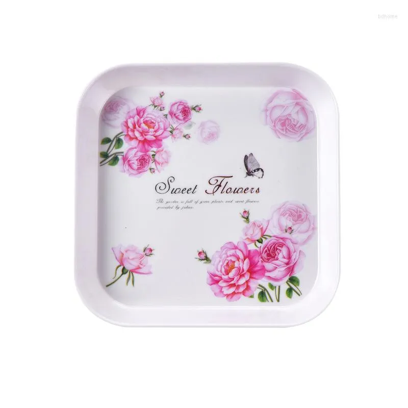 Plates Square Dish Dried Fruit Snack Tray Table Spit Bone Tabletop Litter Plastic Household Thickened Cartoon Flower