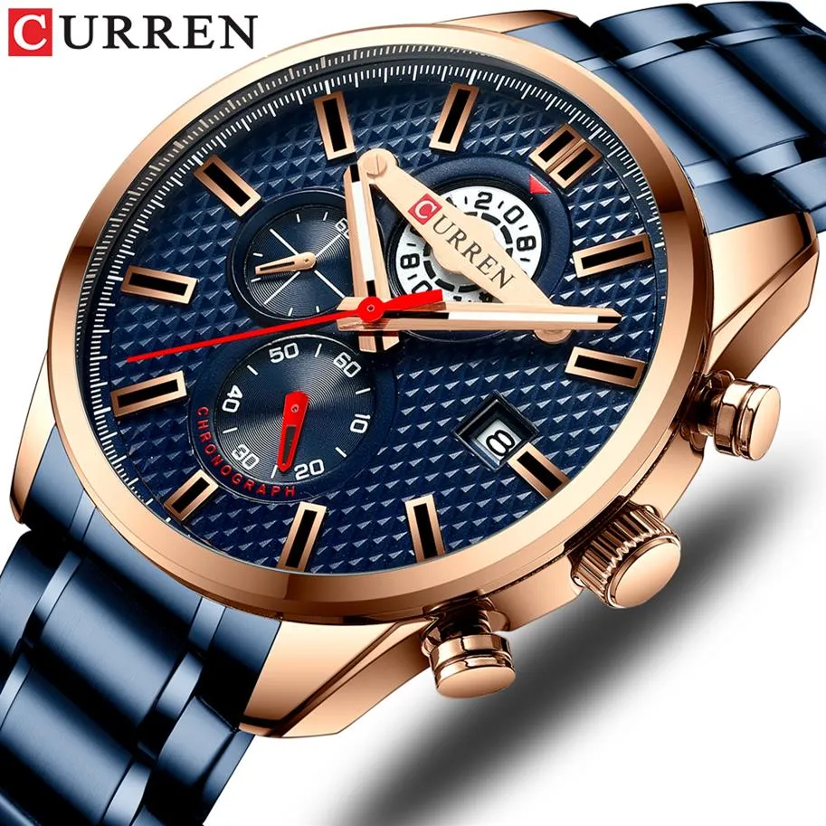 Curren Fashion Creative Chronograph Men Watches Sports Business Wrist Watch Rostfritt Steel Quartz Manlig klocka Reloj HOMBRE2576