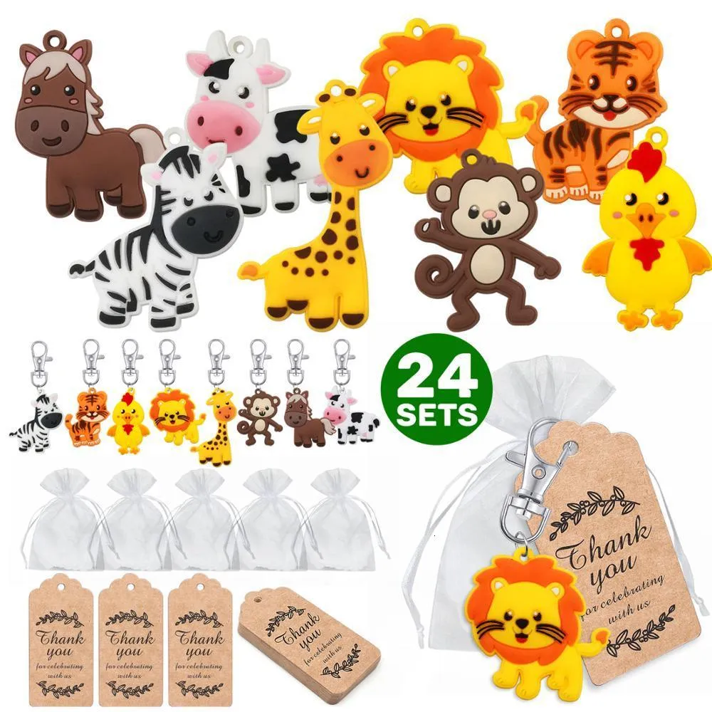 Autres fournitures de fête festive 24 pièces de porte-clés d'animaux de safari dans la jungle adaptés aux fournitures de fête, remplissage de sacs pour enfants bab 230209