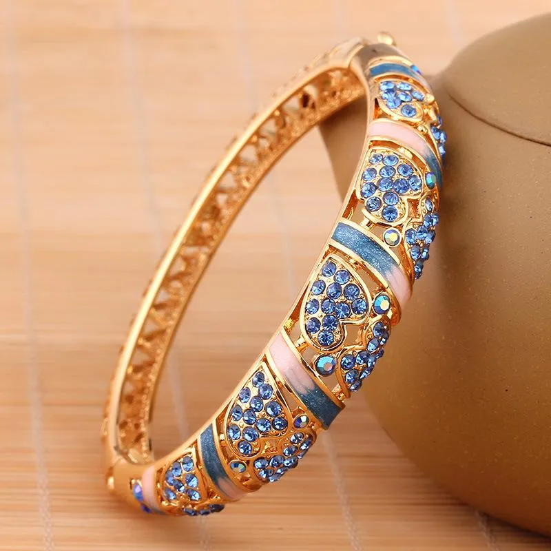 Brazalete Pulsera Cadena de mano de cristal de viento nacional que restaura formas antiguas Conjunto chapado en oro de lujo Joyas de esmalte de barrena