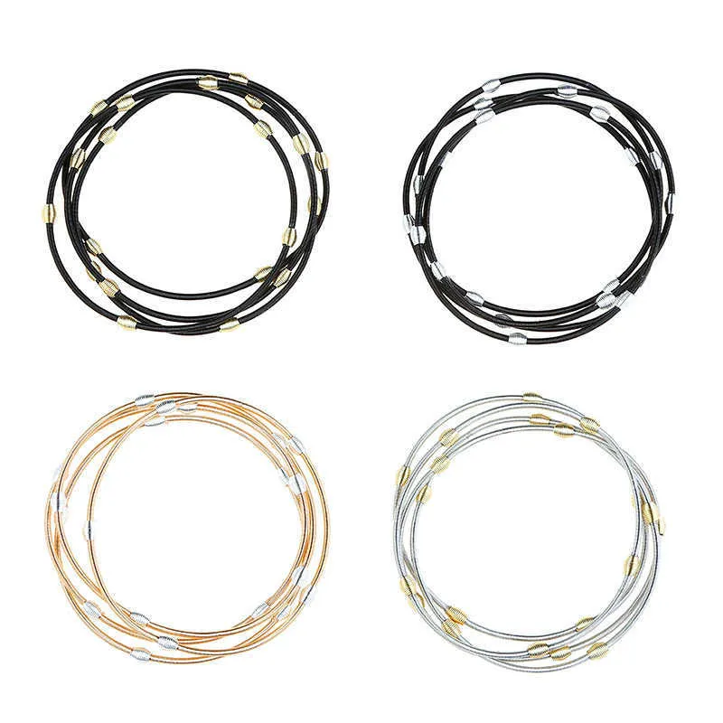 Catena a maglie Nuovo arrivo Oro Argento 1.7mm Corda per chitarra in acciaio inossidabile con perline Dainty Springs Bracciali elastici Set Uomo Donna Gioielli G230208