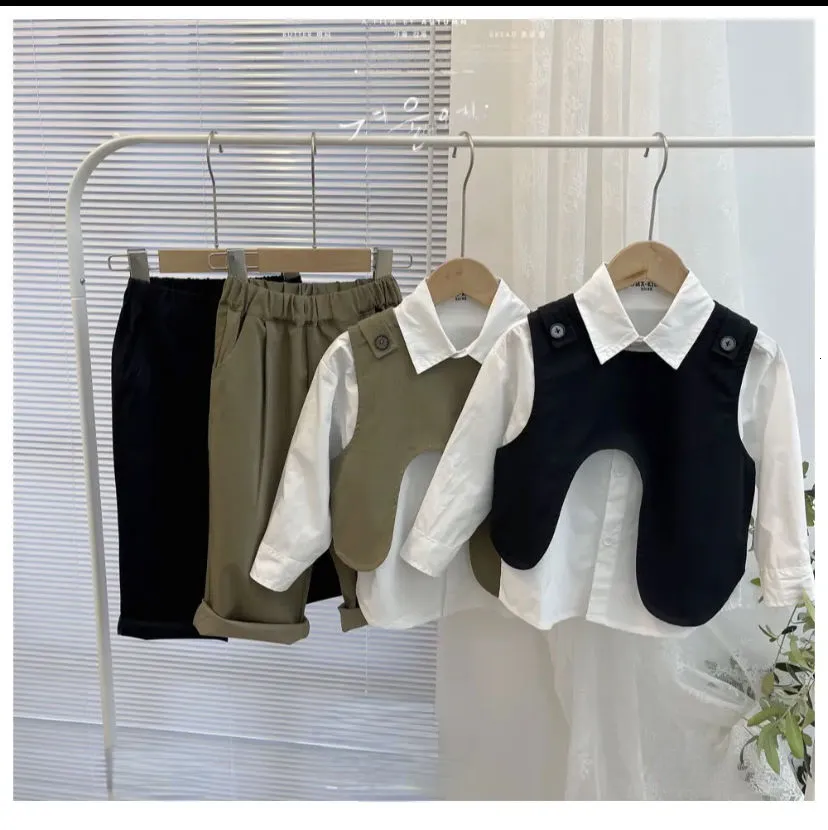 Zestawy odzieży 3 PCS Zestaw Spring Boy Casual Vest Top Spant Dzieci dzieci dziecko chłopiec Korea Designer Ubrania 2 10 lat 230209