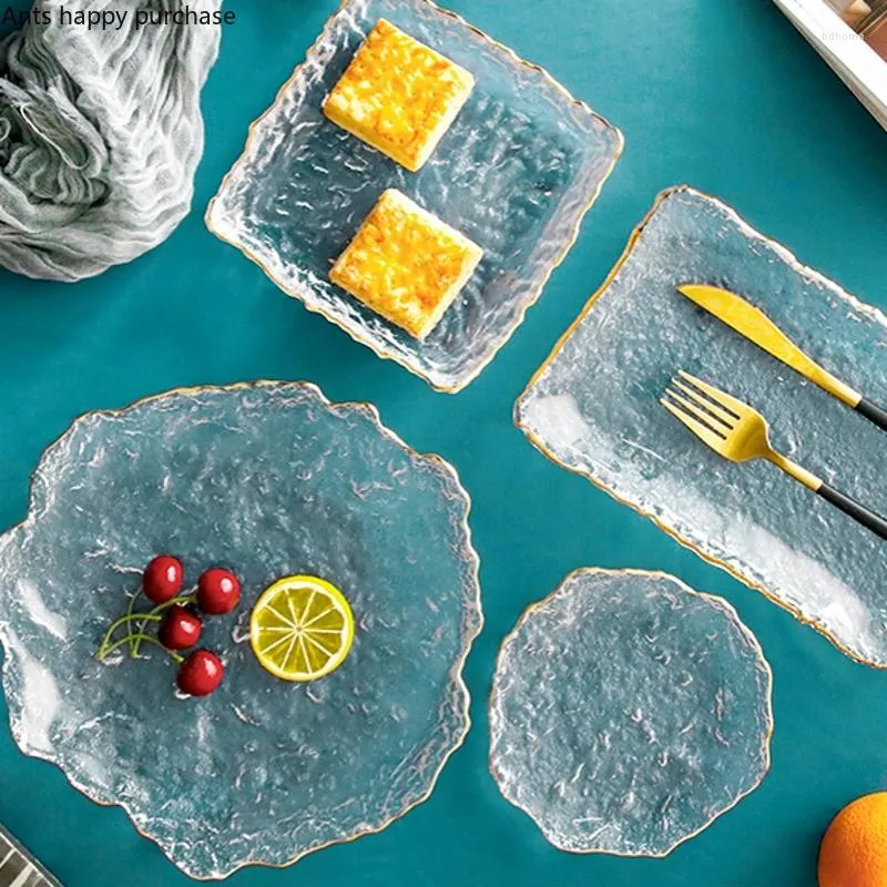 Piatti Piatto in vetro cristallo trasparente europeo Dorato Irregolare Dessert Frutta Set da tavola per la cena per la casa Utensili da cucina