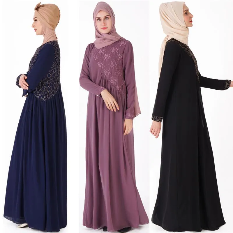 Casual klänningar muslimska kvinnor långärmad hijab klänning maxi abaya jalabiya islamiska klädrock kaftan marockansk modebemann