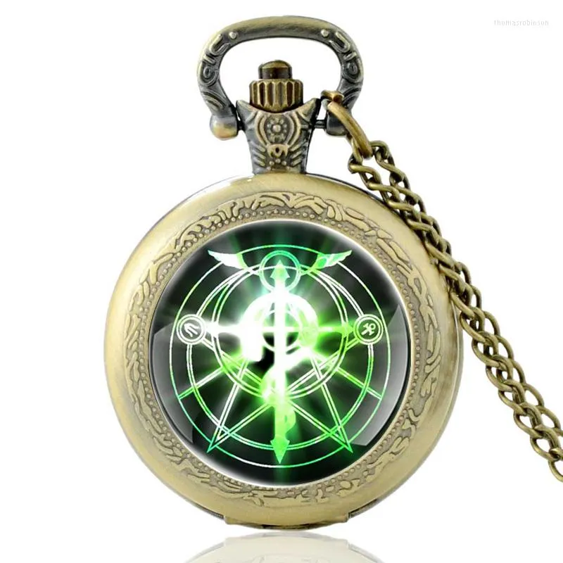 Pocket Watches Vintage Bronze Fullmetal Alchemist Watch Retro Männer Frauen Quarz Halskette Geschenke