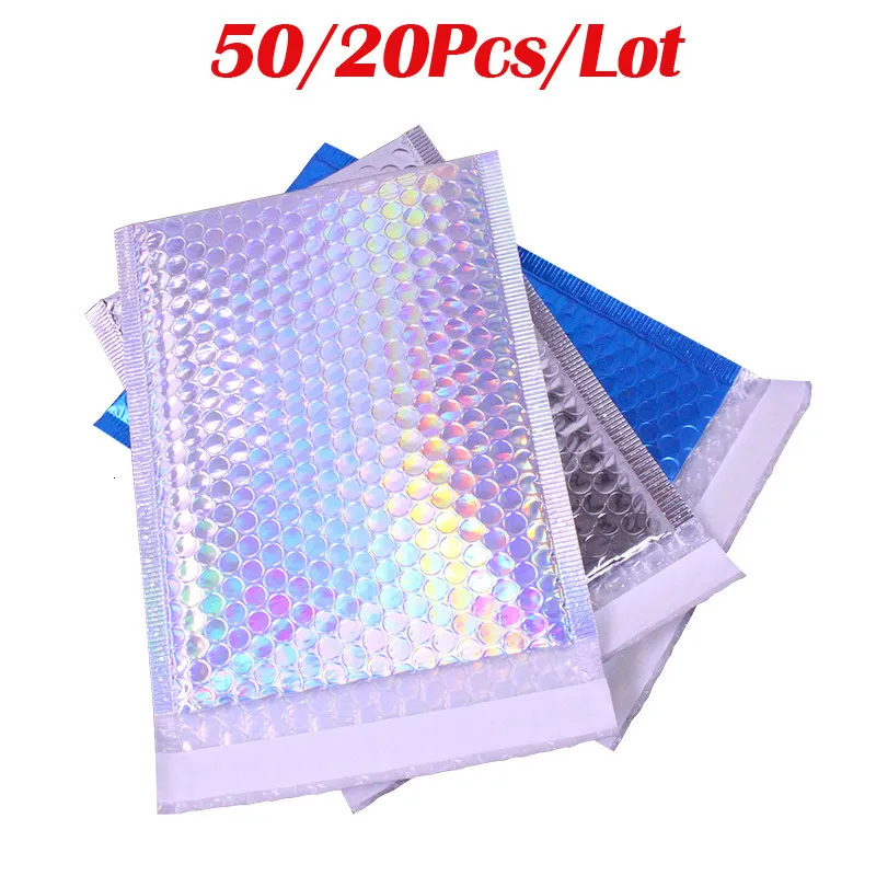 Geschenkwikkeling 20 50 stks Metallic Foly Bubble Mailers Aluminized beklede postzakken Verpakte gevotte enveloptas Laser Silver 230209