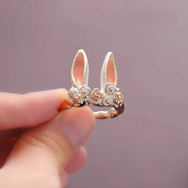 Solitaire Ring Easter Day Cute Rabbit Animal s Women Fashion Opening Adjustable Metal Carrot Bunny Ear Zircon Crystal Jewelry Gifts Y2302