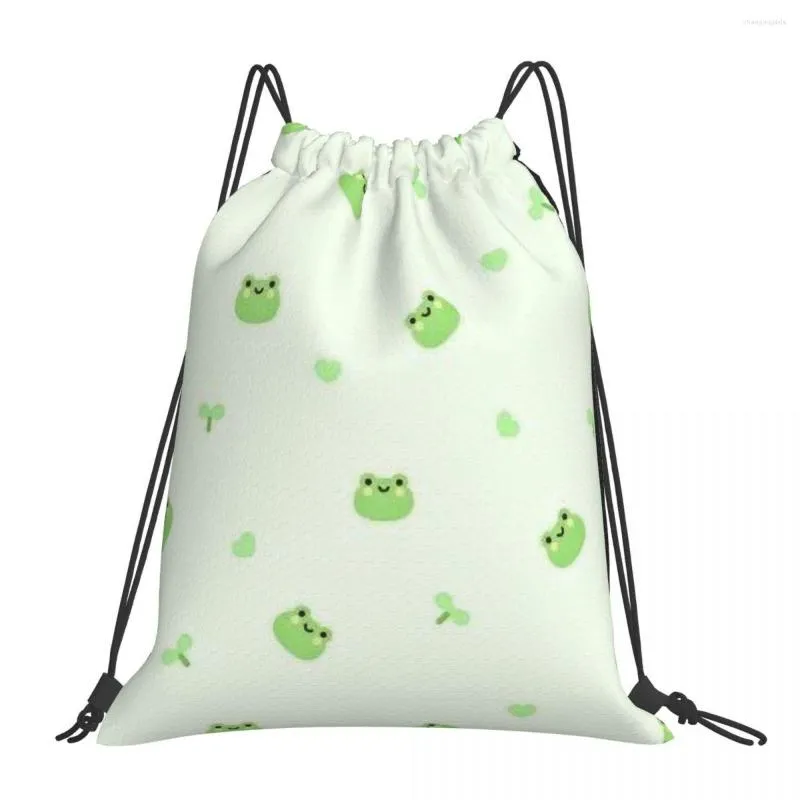 Sacs de courses vert clair grenouille mignonne, sac à dos de sport Portable avec cordon de serrage, sac à dos de rangement pour vêtements de sport