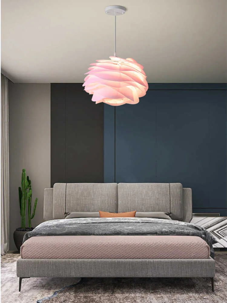 Lichten Noordse roze blauw plafond kroonluchter voor slaapkamerstudie Keuken Hotel Bar Pendant Lamp Wit PVC Blaadverlichting Warmtemature Gratis lamp 0209