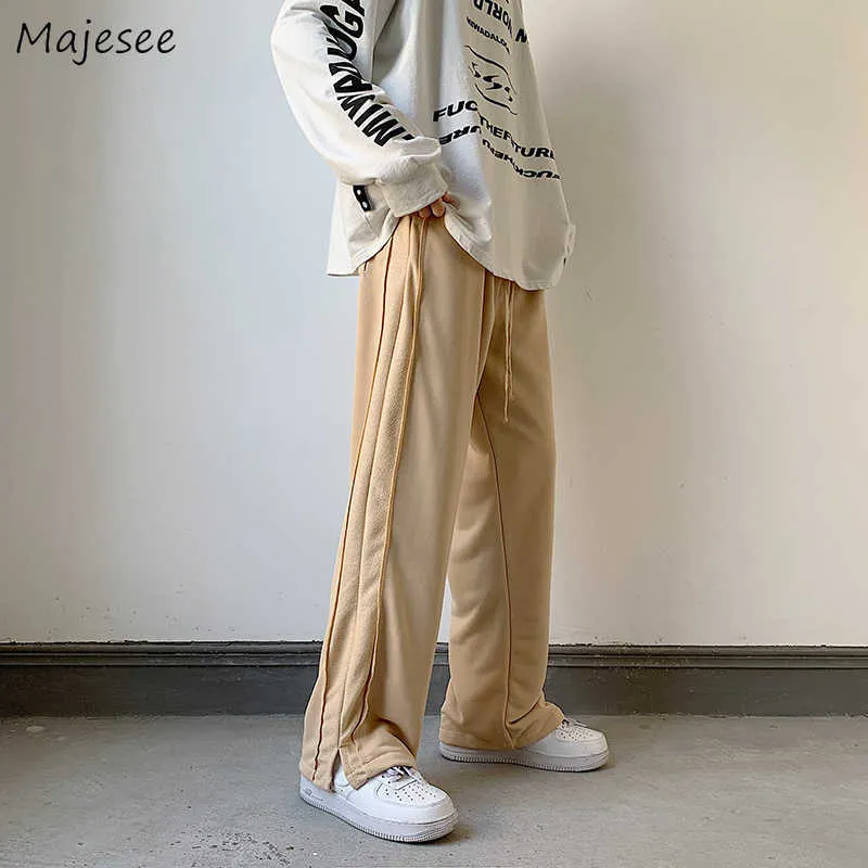 Pantalones para hombres Hombres Retro Cintura elástica High Street Spring Oversize Baggy Loose Simple Straight Side-Slit All-Match Transpirable Pantalones Y2302