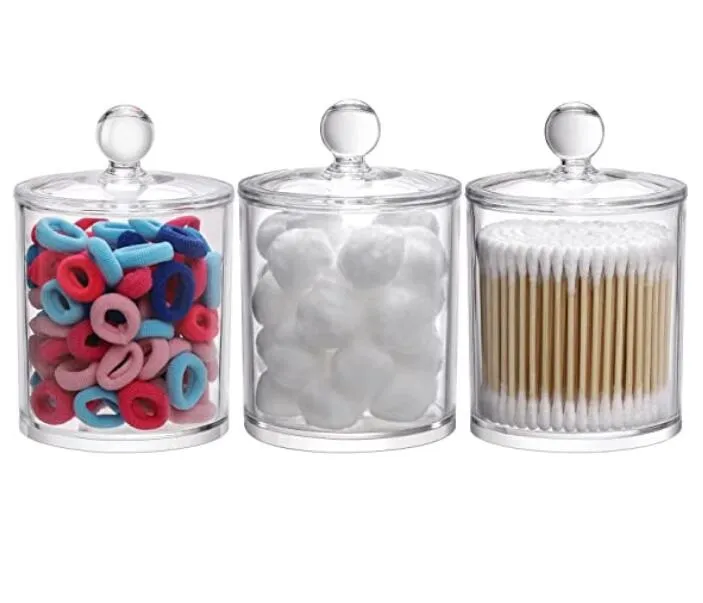 Garrafas de embalagem Pl￡stico Cotton Swab Ball Padrocer 10 oz Oz Organizador de banheiro Jar Acess￳rio Clear Recipiente Dispensador de caixa Armazenamento