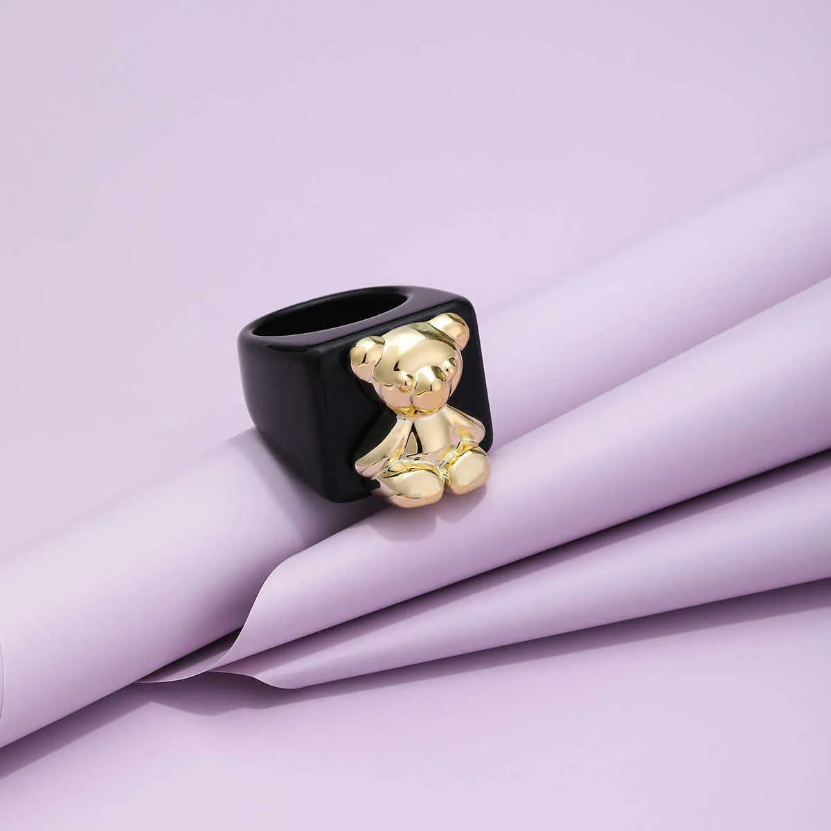 Solitaire Ring Women Cute Bear Big Acrylic s Fashion Geometric Square Cartoon Girls Party Fete Christmas Gifts 2022 New Y2302