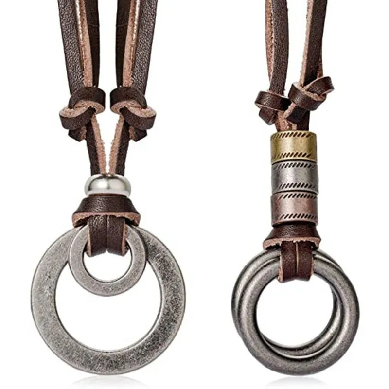 Kedjor boho vintage män halsband justerbara äkta lädersladdfjädrar hänge lång charm present handgjorda juvelerbanor