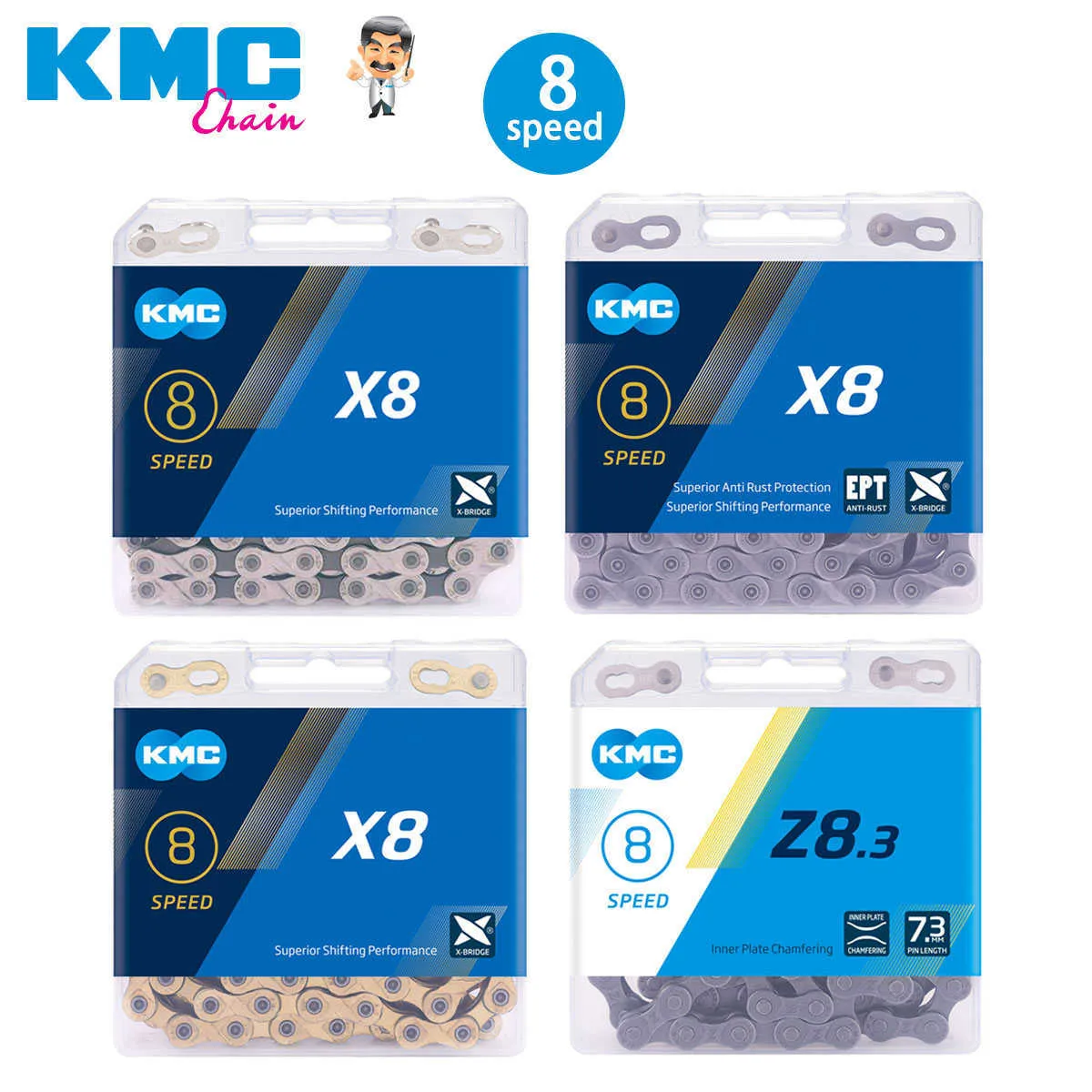 Ketens KMC 8 Speed ​​Chain Bicycle Chain MTB -ketens fietsaccessoires voor Shimano // Avid 0210