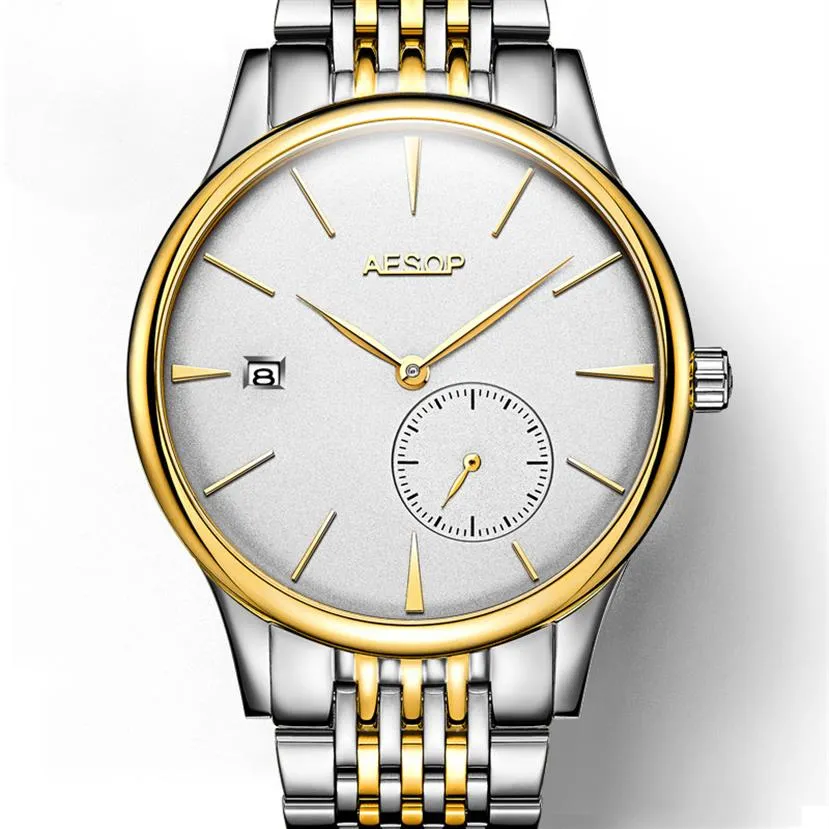 AESOP ultra thin 8 5mm Classic Simple Watch Men Sliver Golden Minimalist Male Clock Full steel hours Relogio Masculino281E