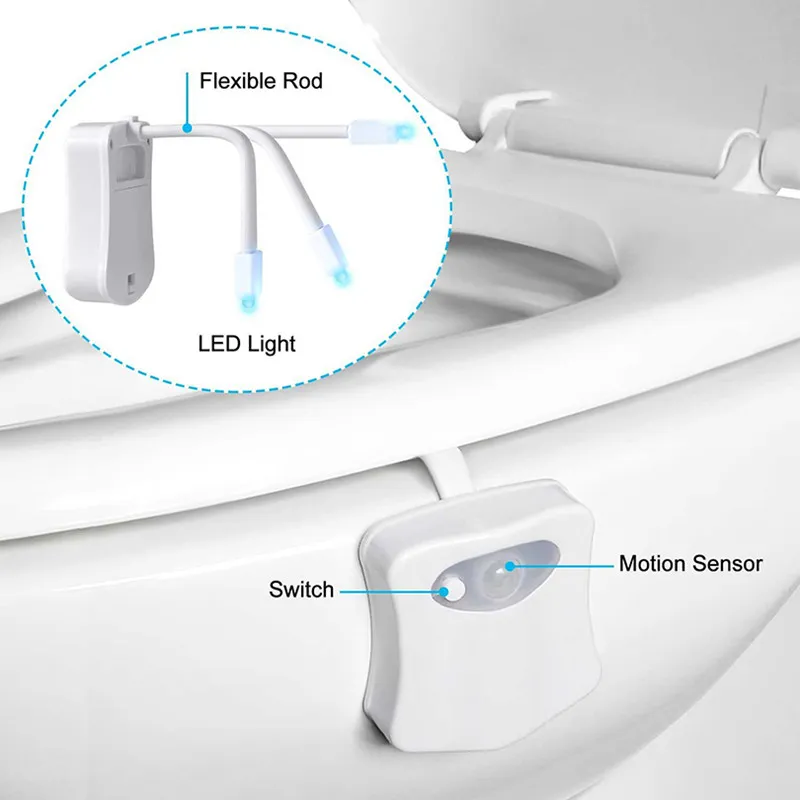 Smart salle de bain LED toilette USB veilleuse corps activé par le mouvement capteur de siège lampe 8 couleurs cuvette de toilette rétro-éclairage étanche D1.5