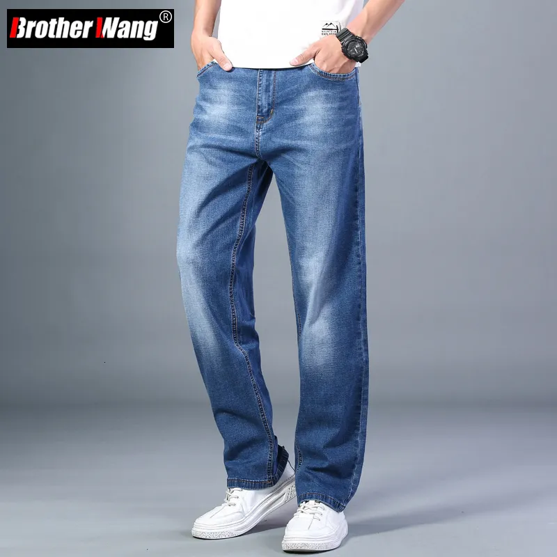 Men's Jeans 6 Colors Spring Summer Men's Thin Straight-leg Loose Jeans Classic Style Advanced Stretch Baggy Pants Male Plus Size 40 42 44 230210