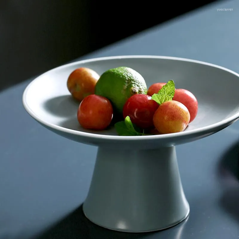 Plates European Ceramic Fruit Snack Tray Creative Tall Desserts Pure Color Tableware Simple Dried Storage Kitchen Supplies