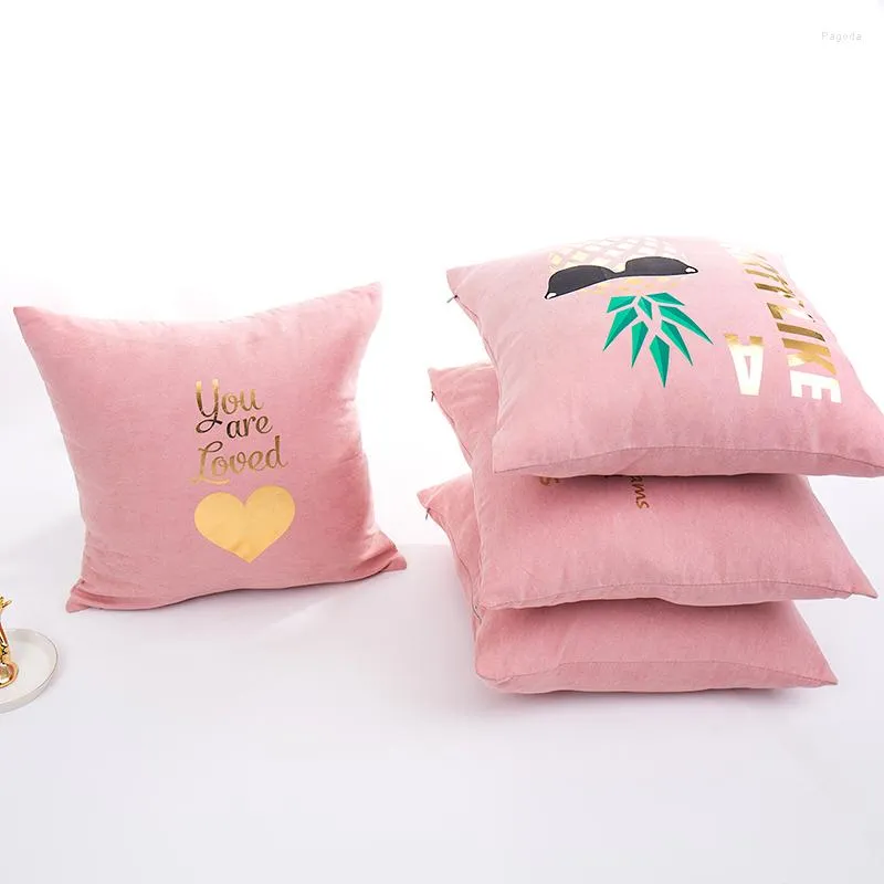 Oreiller confortable rose couverture feuille d'or douce filles chambre coeur ananas maison décorative pour canapé-lit 43x43cm fermeture éclair ouverte