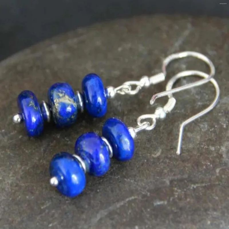 Boucles d'oreilles pendantes Lapis Lazuli naturel Perles de pierres précieuses Silvering Crochet d'oreille Fête Cadeaux de vacances SAINT VALENTIN Accessoires de Noël Chanceux