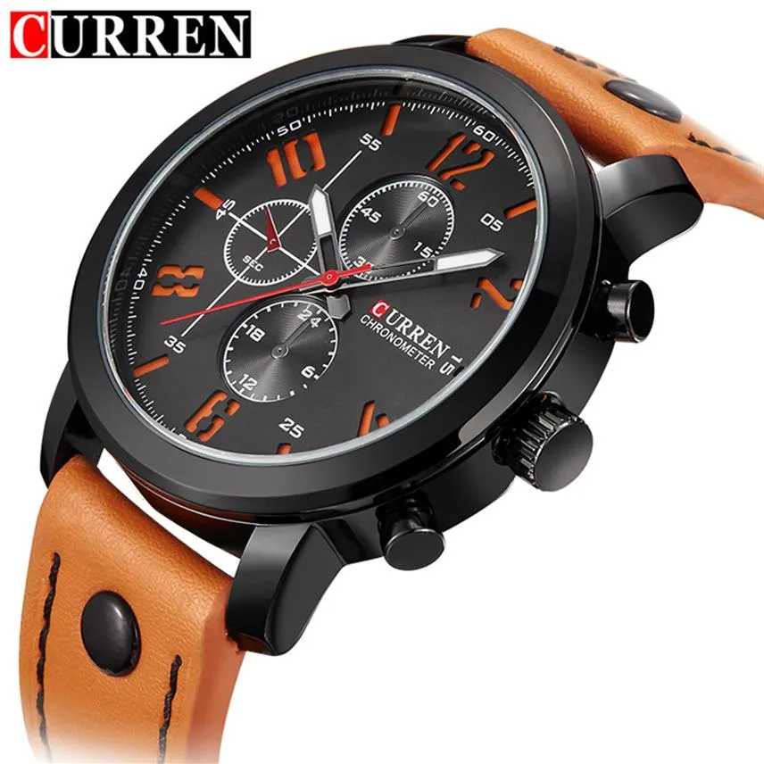 Top marque de luxe CURREN montre de sport décontractée bracelet en cuir montre-bracelet pour hommes Quartz mâle horloge Relogio Masculino Reloj Hombre220s