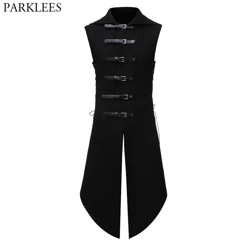 Men's Vests Men's Black Gothic Steampunk Velvet Vest Medieval Victorian Double Breasted Men Suit Vests Tail Coat Stage Cosplay Prom Costume 230210