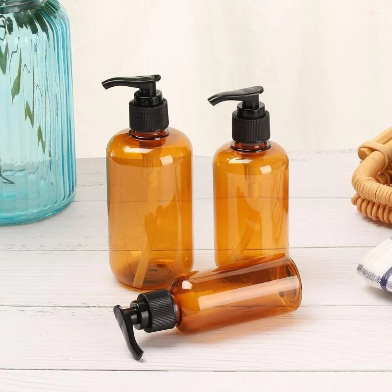 Storage Bottles 1 Pc Brown/Clear Refillable Plastic Shampoo Lotion Shower Gel Hand Sanitizer Pump Container Home Bath Supplies