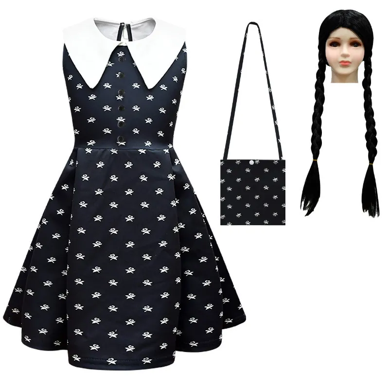 Abiti Ragazze Moda Bambini Film Mercoledì Addams Cosplay Abito Da  Principessa E Borsa Parrucca Set Ragazza Costume Di Halloween Carnevale  Gotico Bl4074272 Da 20,22 €