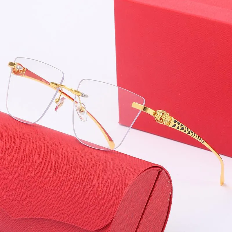 Gafas de sol de diseñador para hombre Cabeza de leopardo Compuesto de metal Sin montura Marco óptico Rectángulo clásico Cuadrado Sombrilla de oro de lujo gafas de sol carti montura gafas lunette 610