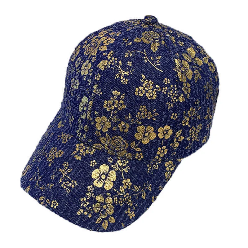 Berretto da baseball da donna autunno inverno con fiori stampati in oro blu navy nero G230209