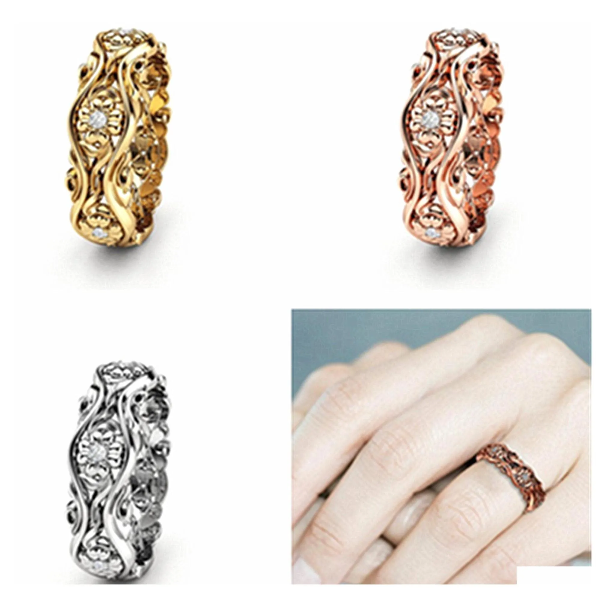Bandringar vintage tusensk￶na f￶r kvinnor s￶t blomsterring justerbar ￶ppen manschett br￶llop engagemang kvinnliga smycken sl￤pp leverans dhyil