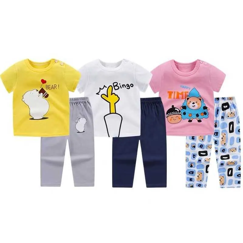 Ensembles nouveaux vêtements d'été coton garçons filles à manches courtes t-shirt pantalons longs pcs bébé unisexe vêtements pour enfants costume