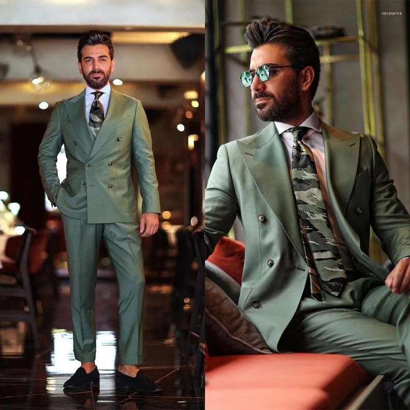 Men's Suits Dark Green Men Suit Tailor-Made 2 Pieces Tailored Single Breasted Blazer Pants Slim Work Wear Formal Wedding Groom Prom