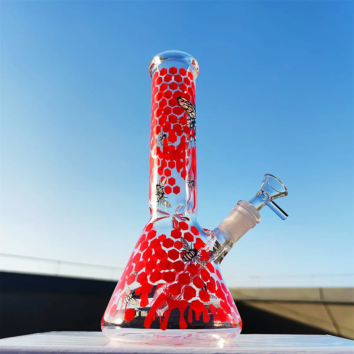 10 inç Heady Bong Karanlık Nargile Bee Nest Greenred Cam Beher Bong Cadılar Bayramı Boru Cam Su Şişeleri 14mm Kase Standı