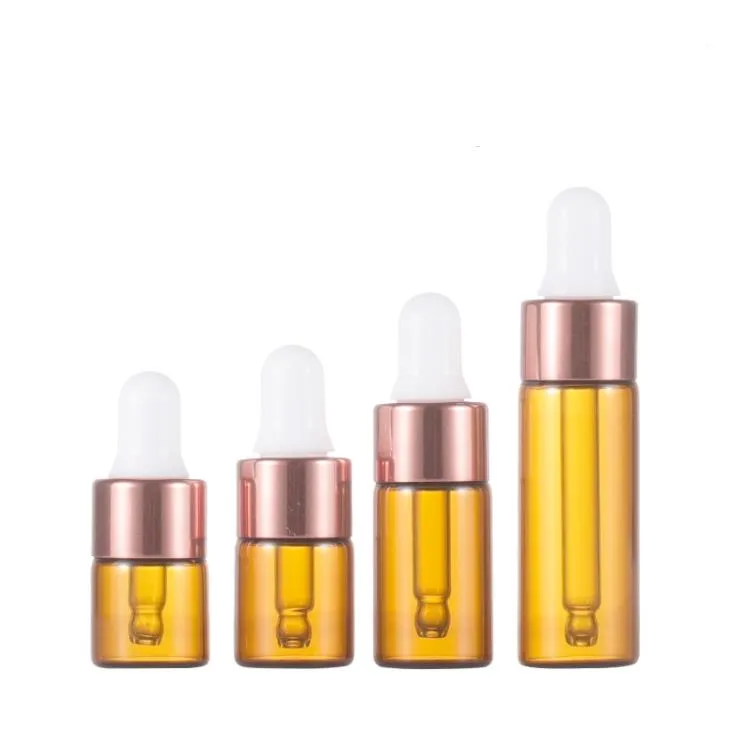 Amber Clear Glass Dropper Bottle 1ml 2ml 3ml 5ml Mini Cosmetic Sample Essential Oil Droppers Bottles SN4800