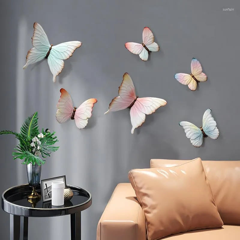 Estatuetas decorativas resina Butterfly Creative 3D Sala de estar da sala de estar de animais Murais de parede de parede TV Decoração da casa