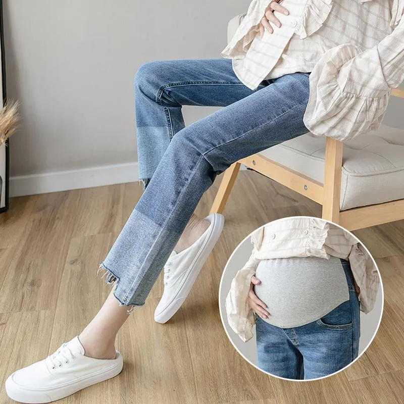 Mutterschaftshosen 8908# 2023 Frühling Herbst Denim Jeans Verstellbarer Bauch Gerade Hosen Kleidung für schwangere Frauen Schwangerschaftshose