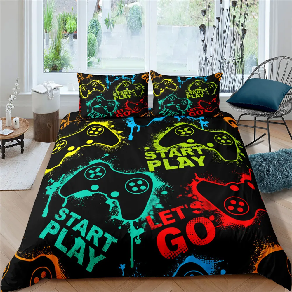 Sängkläder sätter 2/3 datorer Gamer Däcke Cover Set Bedding Queen King Kids Girls Bed Set Game Quilt Cover Polyester Comforter Cover Bäddsuppsättning 230211