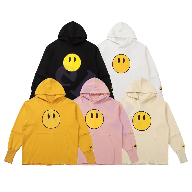 Design Fashion Luxury Mens Hoodie sorriso de rosto Painel de impress￣o Painel de manga longa Sweater Pullover casual Roul Round Top preto Branco amarelo rosa damasco rosa