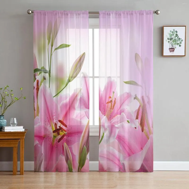 Gordijn mooie roze bloemen tule pure raam gordijnen voor woonkamer de slaapkamer moderne voile organza decoratieve gordijnen