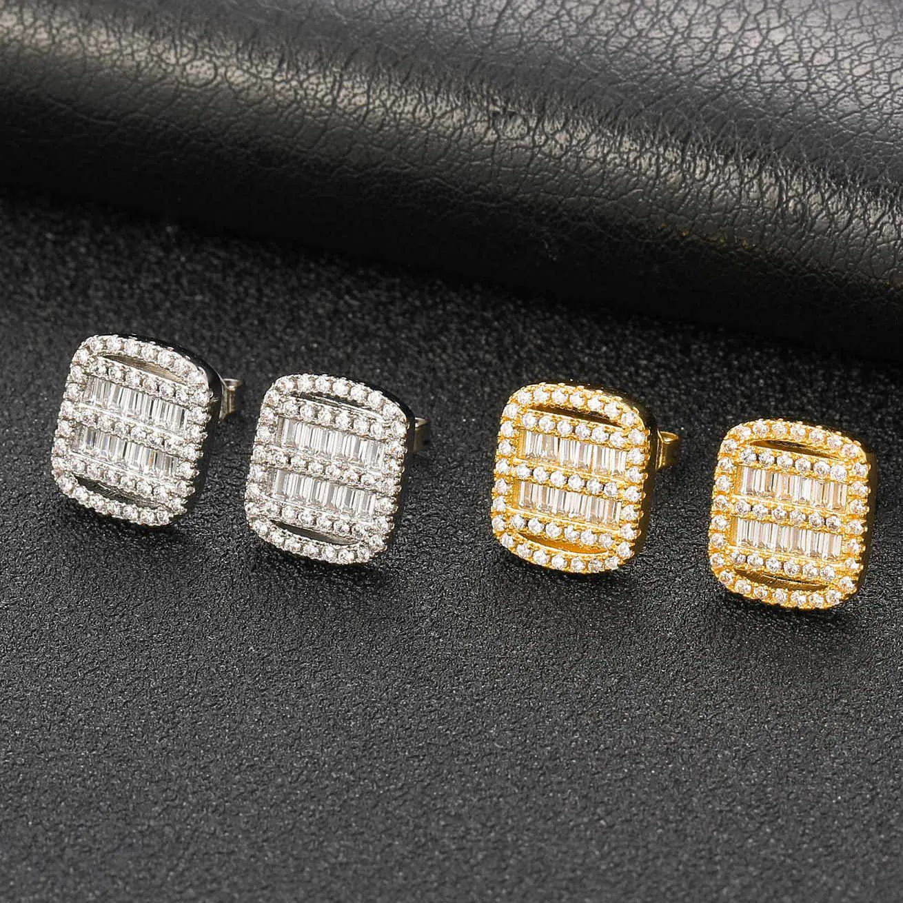 Hip-Hop 928 Silver Edele Celeprodlated Gold Gold Micro-Pededded Square and Round Zircon Ear Personalized Prosialized Opens