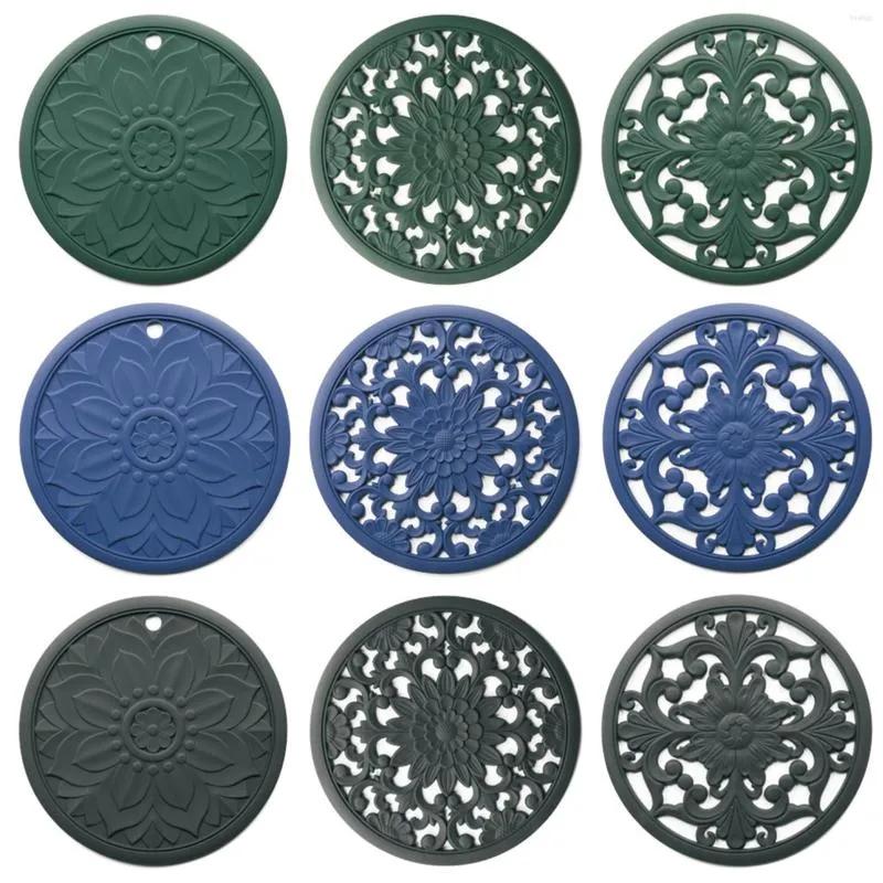 Table Mats 3 Pcs/set Heat Insulation Pad Beautifully Carved Silicone Anti- Pan Creative Kitchen