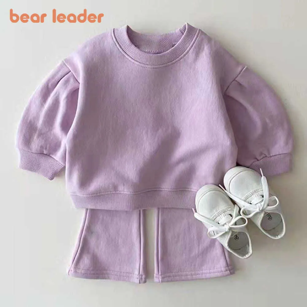 Abbigliamento Bear Leader Coreano Neonate Ragazzo Set Maniche Lunghe Colletto Tondo Felpa Color Caramella Pantaloni Taglio Stivaletto Abiti Neonati