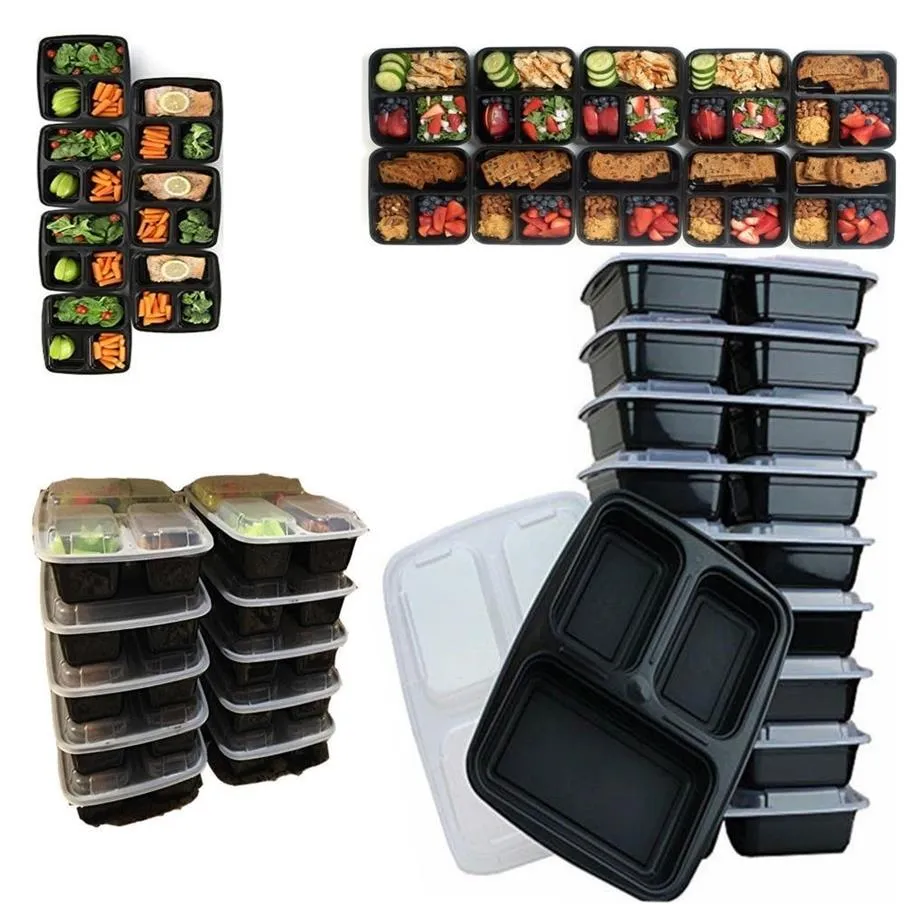 10pcs Meal Prep 3 Containers Plastic Food Storage Microwavable